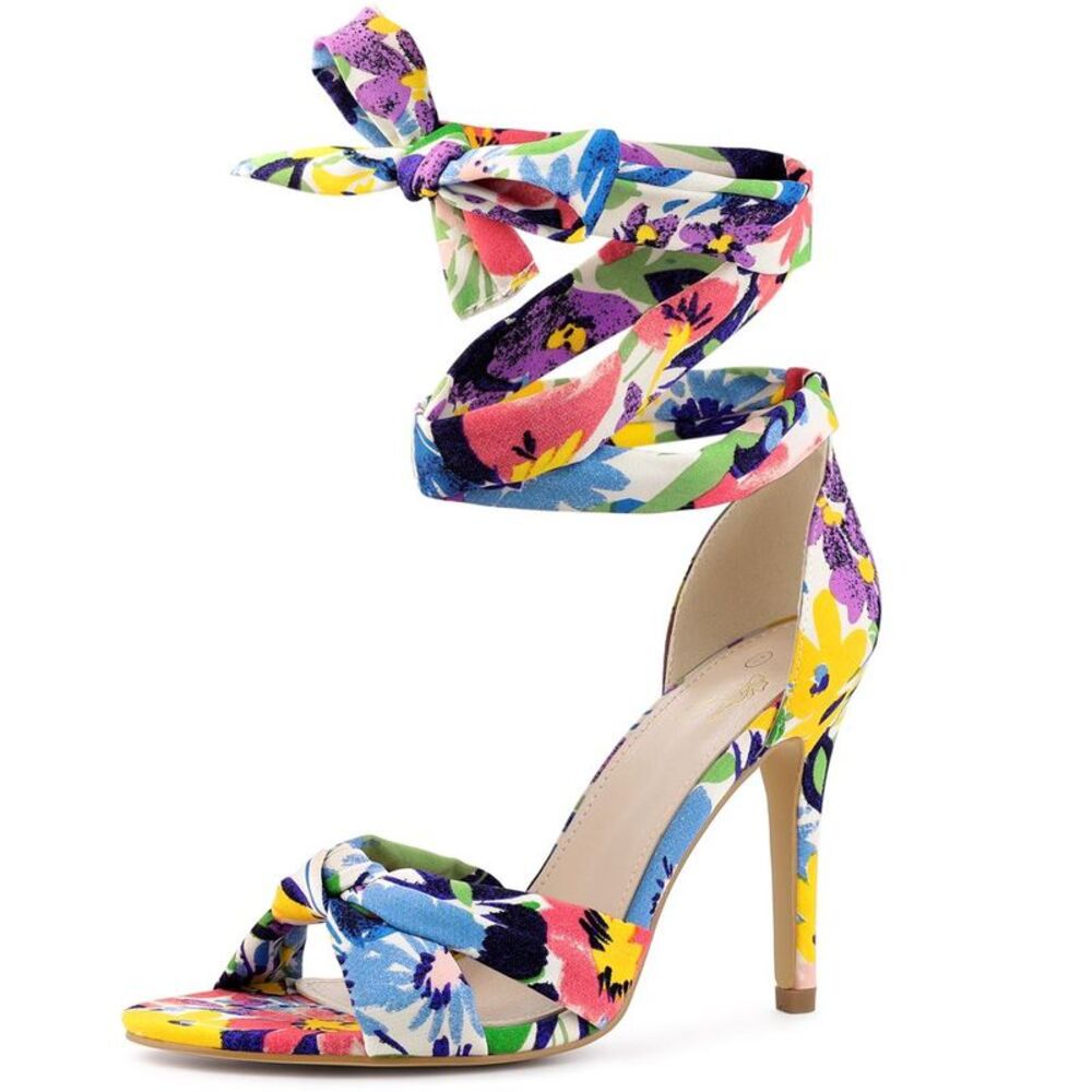 Perphy -  Women's Floral Printed Twist Lace Up High S Blue